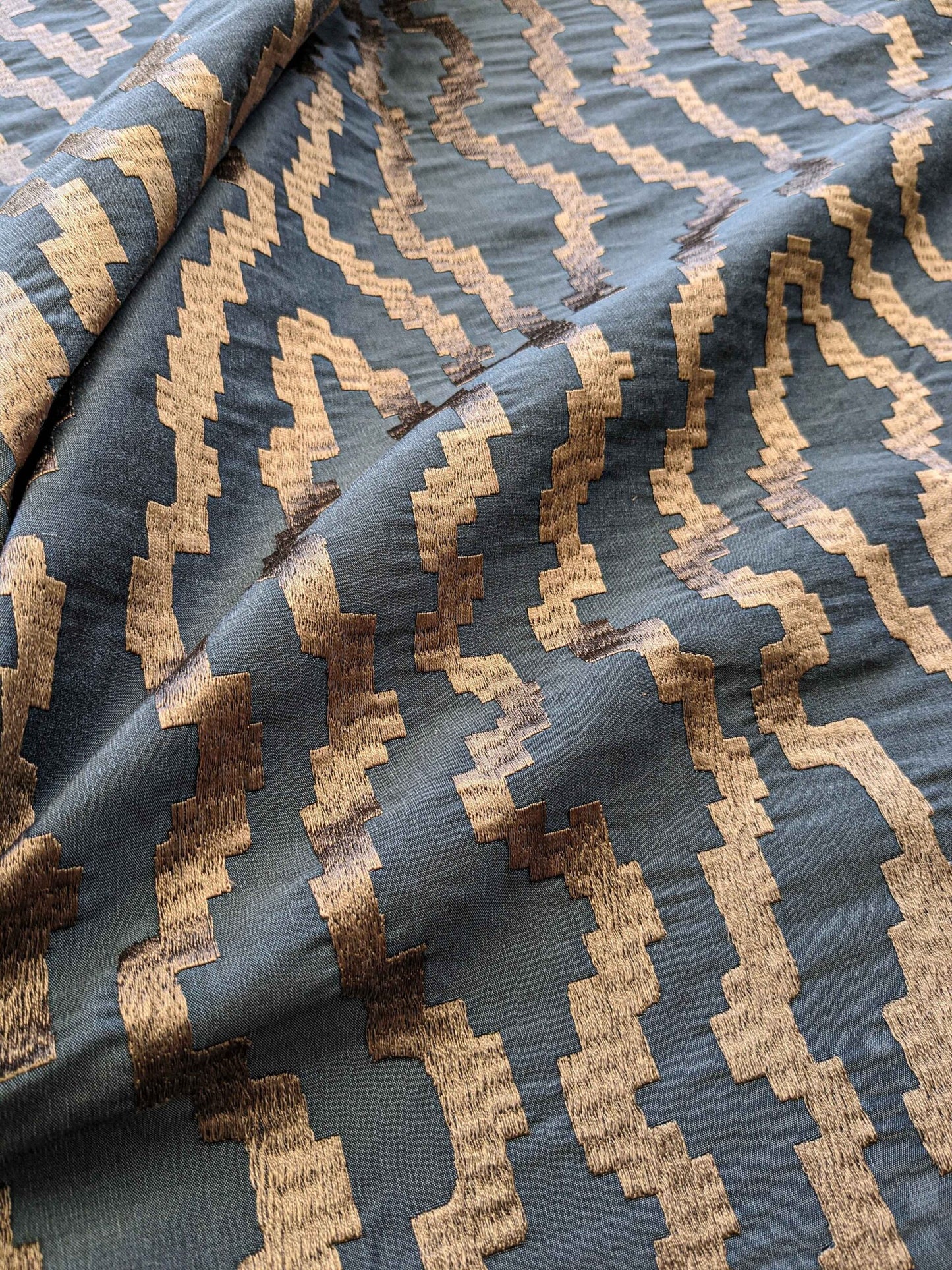 37"Width Lelievre Paris Zebra Orage Blue Gray Abstract Woven