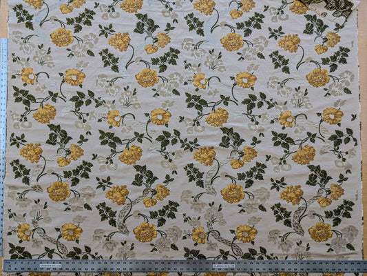 By Yard Scalamandre Fil Coupe Bright Yellow Golden Sunflower Daisy Green Vine on Warm Beige