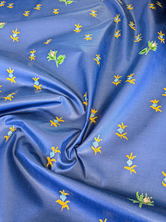 Scalamandre Small Scale Botanical Floral - Yellow On Blue