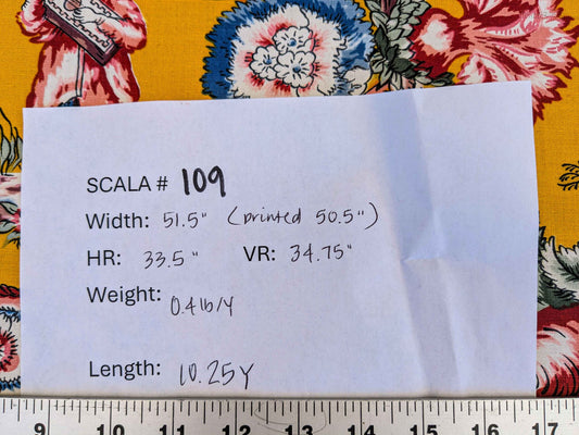 by yard Scalamandre Chinoiserie Garden Party Asian Floral Figurative Red Blue on Yellow Cotton