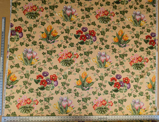 by yard Scalamandre Grey Watkins Le Treillage Butter Yellow Spring Garden Trellis Tulip Rose Crocus Boston Ivy MSRP USD 204/y