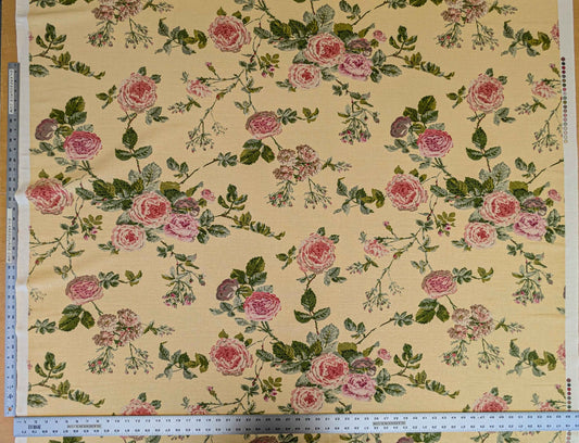 by yard Scalamandre Floral Rose Chintz Pink Red on Beige Pale Butter Yellow Botanical Large Pattern