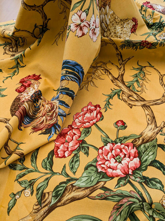 Special Order By Yard Scalamandre Chanticleer Mustard Cotton Yellow Rooster Chicken Country Bird Animal Botanical Foliage MSRP USD 836/y
