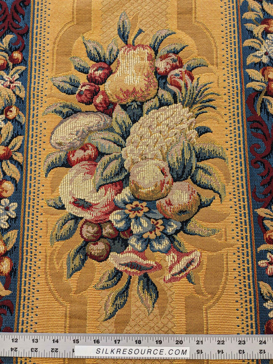 20 EV36 Scalamandre Fruits De La Passion Multi on Gold Stripe Cotton Botanical Neoclassical 1.9 yds x 29"W