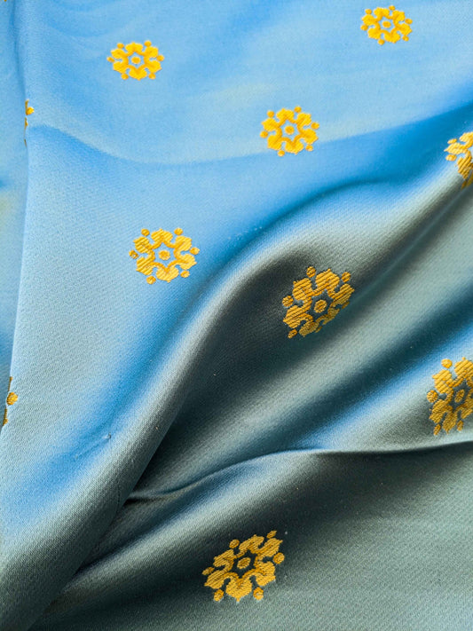 27 EV36 Tassinari and Chatel Davout Seme Bleu Blue Gold Silk Botanical Neoclassical 25"x26"