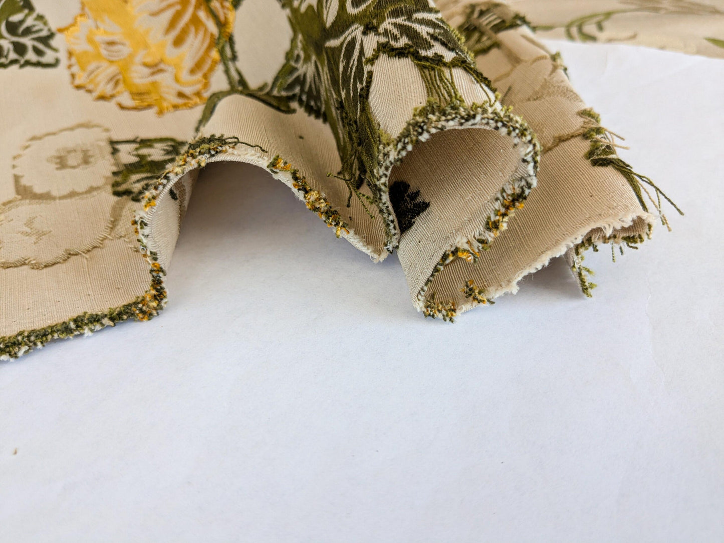 39"L x 57"wide Floral Botanical Tree Foliage French Court Yellow Green on White Cream