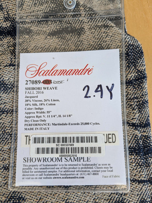 9 EV37 2.4 yards Scalamandre Shibori Weave Indigo Blue White Texture Silk Cotton