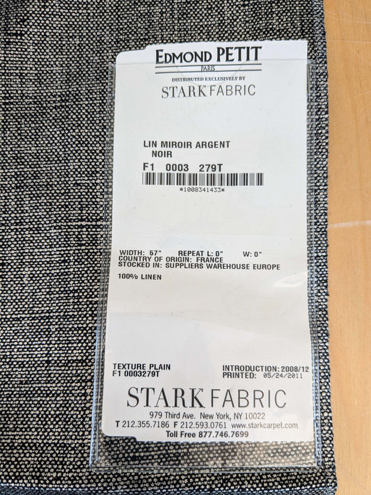 10 EV37 25" x 27" Edmond Petit Lin Miroir Argent Noir Silver Black Texture Solid Linen MSRP USD594/y