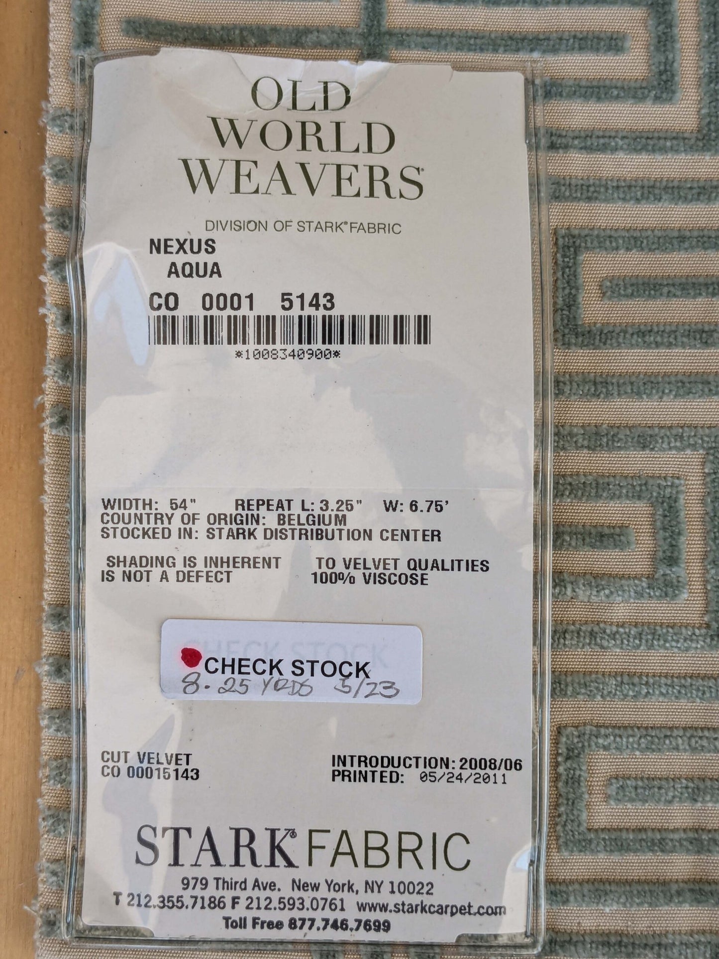 22 EV37 Old World Weavers Nexus Aqua Cut Velvet Blue Beige Viscose Geometric