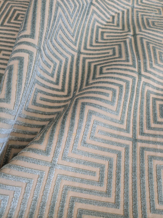 22 EV37 Old World Weavers Nexus Aqua Cut Velvet Blue Beige Viscose Geometric