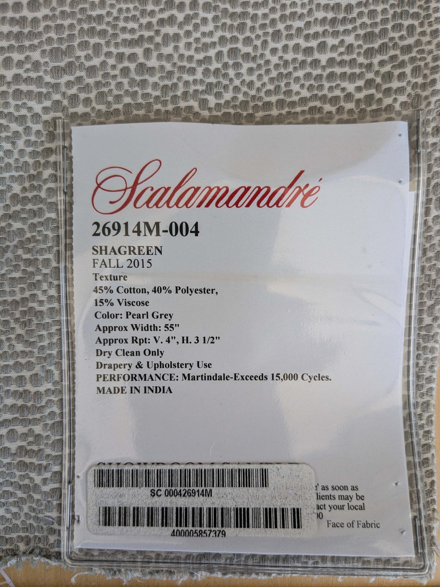 29 EV37 26" x 27" Scalamandre Shagreen Pearl Grey Small Scale Texture MSRP USD 264/y