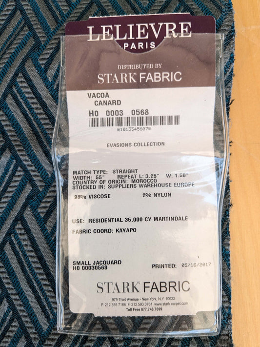 34 EV37 24" x 26" Lelievre Paris Vacoa Canard Blue Gray Diamond Ogee Viscose MSRP USD354/y