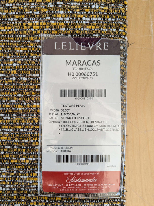 54 EV37 25" x 26" Lelievre Paris Maracas Tournesol Yellow Dark Gray Solid Texture Polyester