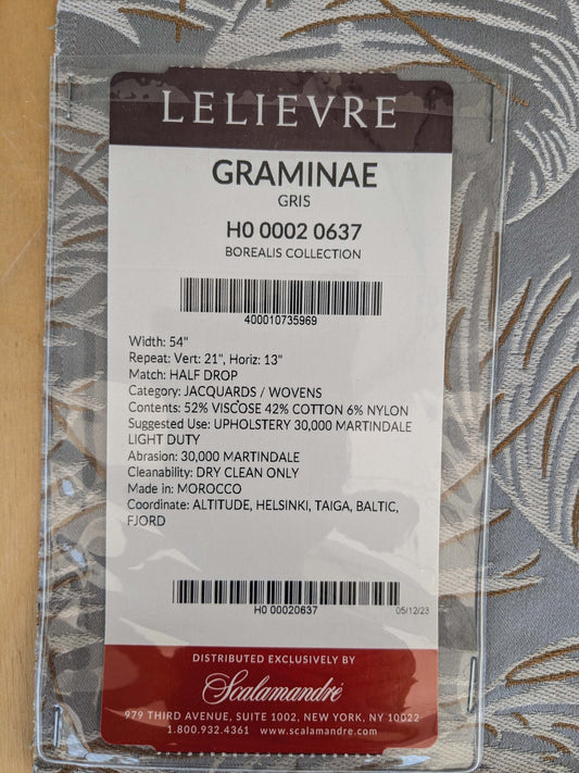 62 EV37 26" x 26" Lelievre Paris Graminae Gris Gray White Brown Tropical Jacquard Woven