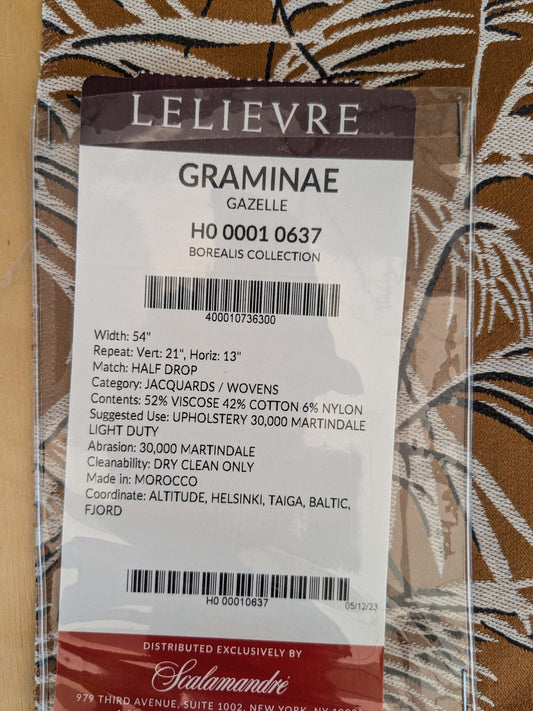 63 EV37 26" x 25" Lelievre Paris Graminae Gazelle Brown White Tropical Jacquard Woven