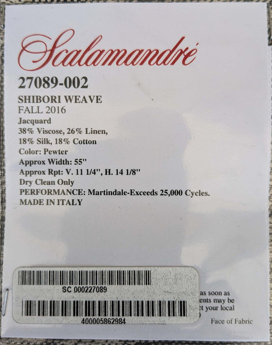 86 EV37 27" x 26" Scalamandre Shibori Weave Pewter Gray White Jacquard Abstract Texture MSRP USD 246/y