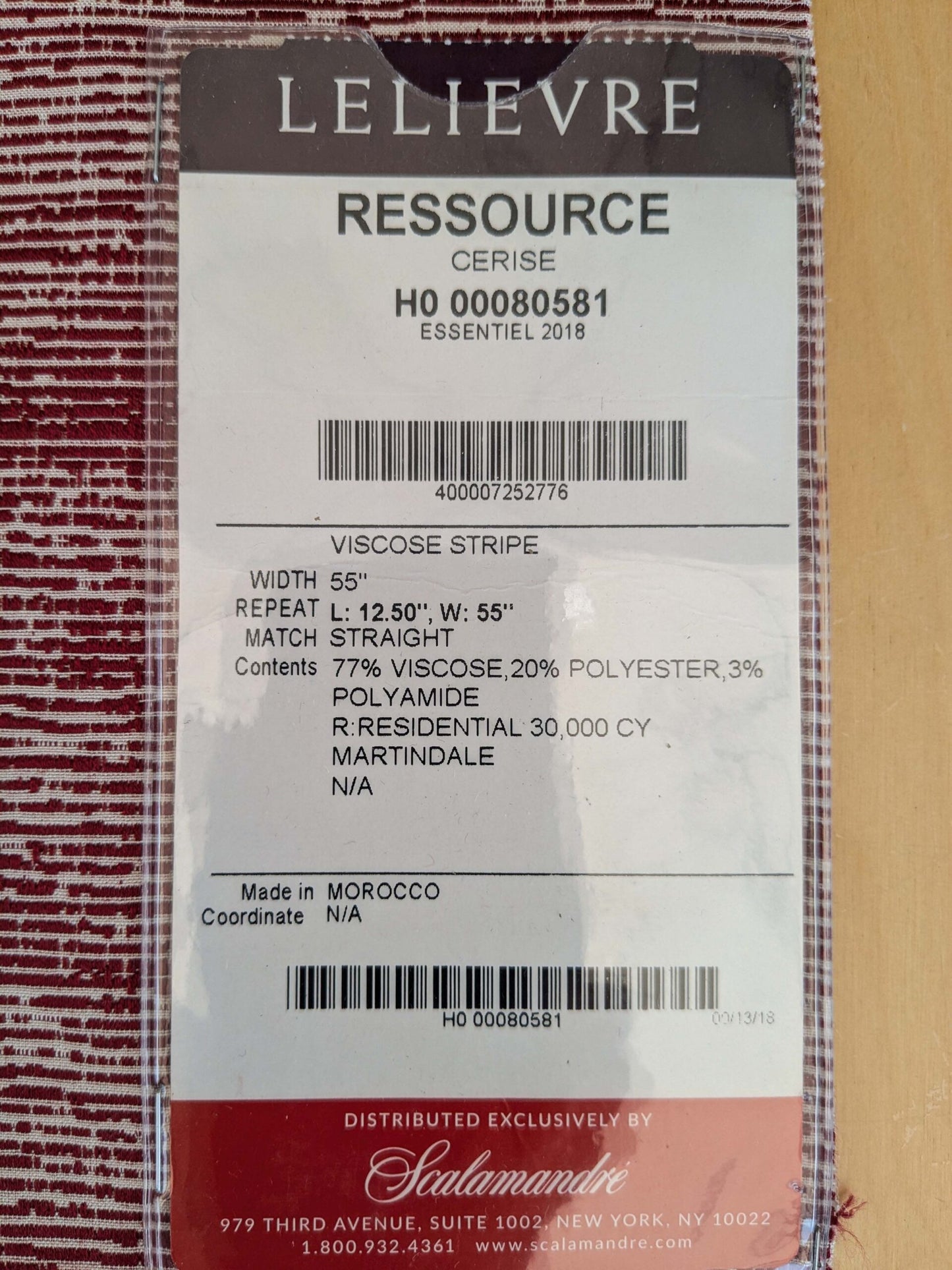 92 EV37 17" x 26" Lelievre Paris Ressource Cerise Red White Viscose Stripe