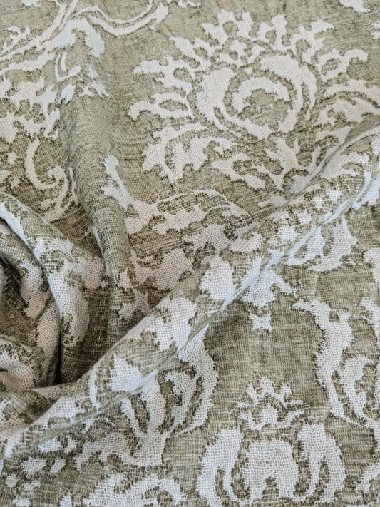 98 EV37 26" x 27" Scalamandre San Luca Damask Fern Jacquard Green White Cotton Viscose