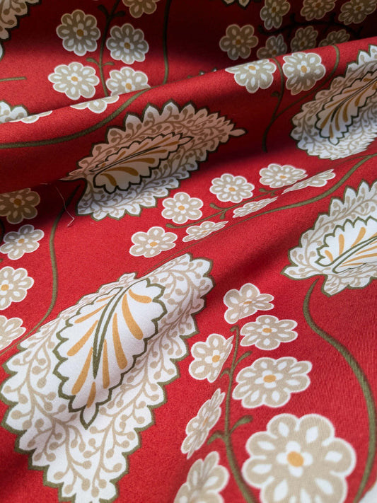 By Yd Scalamandre Winslett Red Brown White Hand Printed in Italy MSRP$160/Y