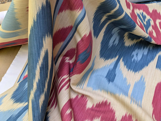 Clarence House Grand Pamir Ikat Linen Rouge Indigo Blue MSRP USD 370/Y