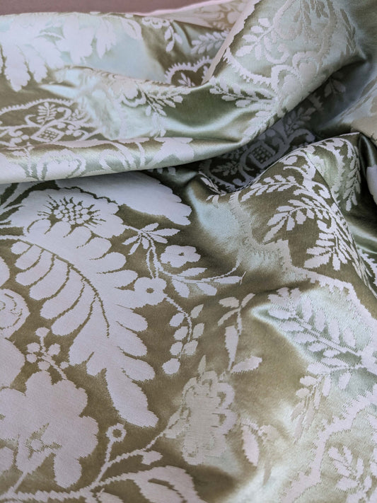 by yard Scalamandre Silk Damask Renaissance Gold Celery Green Medallion Floral DEFECT!