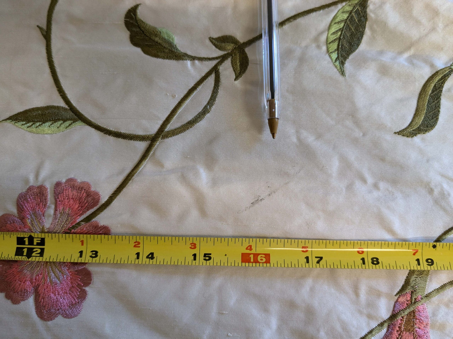 2.4y Scalamandre Floral Botanical Beige Green Pink French Court Historic Embroidery DEFECT!