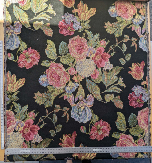 2.3 yards Scalamandre Floral Botanical Foliage Tapestry Red Pink Blue Flowers Rose Iris Carnation Tulip Black Large pattern Heavy