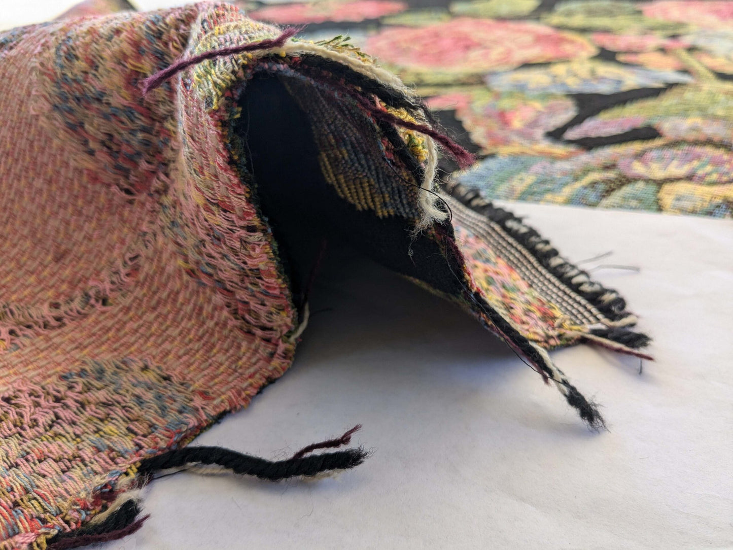 2.3 yards Scalamandre Floral Botanical Foliage Tapestry Red Pink Blue Flowers Rose Iris Carnation Tulip Black Large pattern Heavy