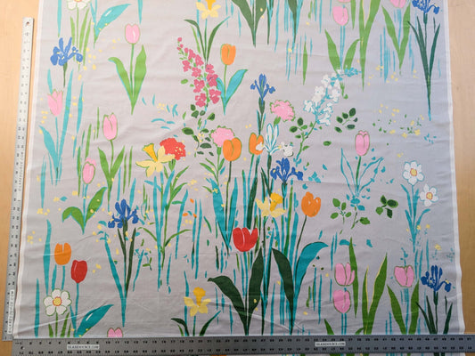 2 yards Scalamandre Flowers Art Deco Children Tulips on Gray