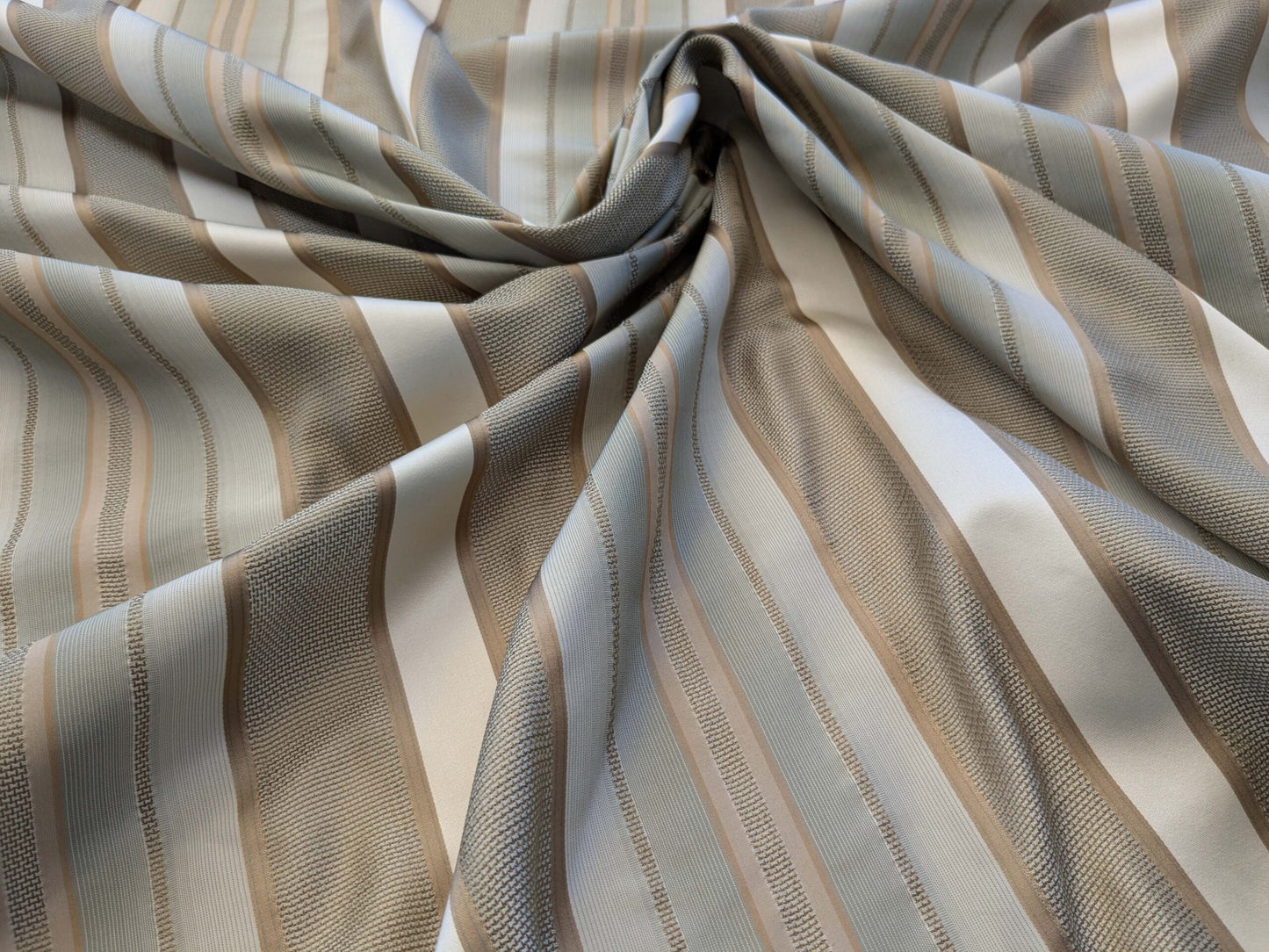 by yard Scalamandre Florian Stripe Sefoam Blue Green Silver Beige Silk Satin Semi Sheer MSRP USD 232/yard