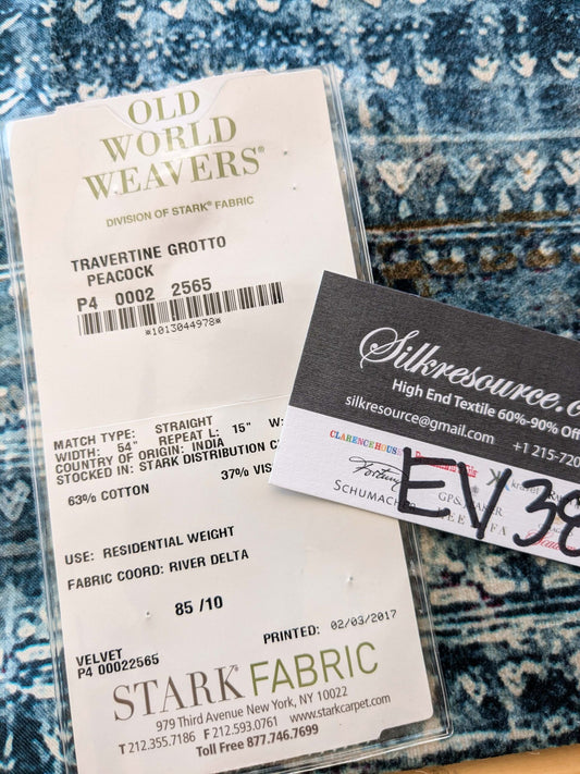 20 EV38 1.2yard x 57" Scalamandre Old World Weavers Travertine Grotto Silverpoint Blue Velvet Abstract Cotton MSRP USD256/y