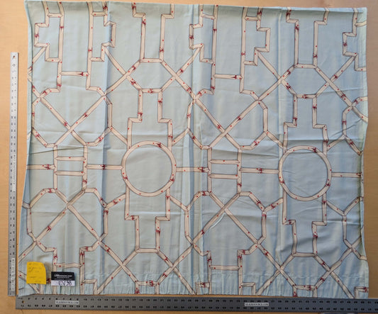 22 EV38 Scalamandre Baldwin Bamboo Print Cream and Red on Aqua Chinoiserie fabric 1.2y