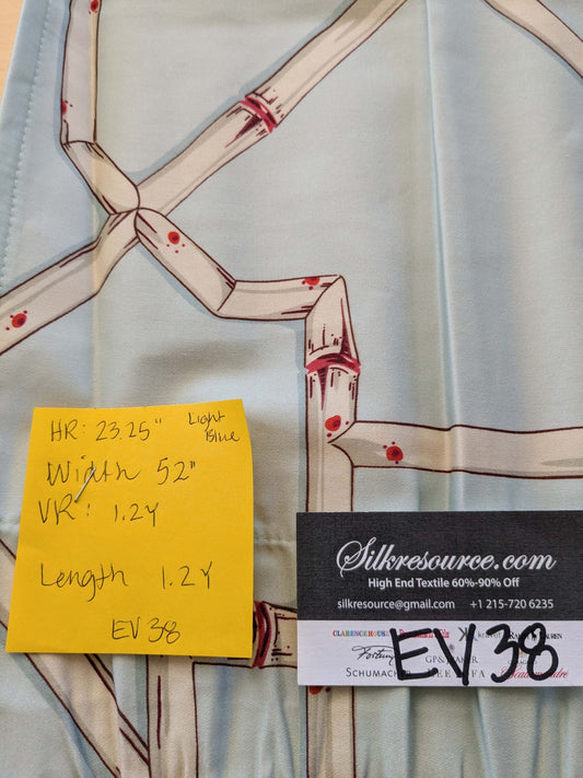 22 EV38 Scalamandre Baldwin Bamboo Print Cream and Red on Aqua Chinoiserie fabric 1.2y