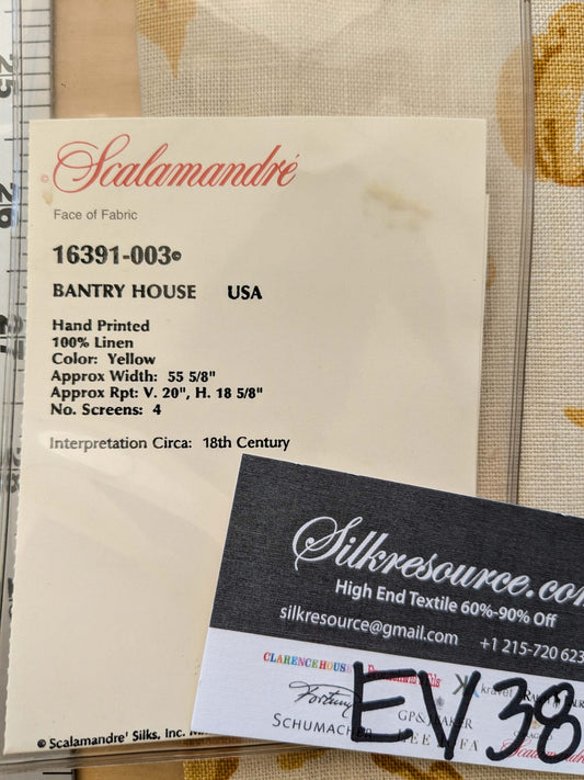 24 EV38 Scalamandre Bantry House Hand Printed Linen Yellow Floral 1.2y