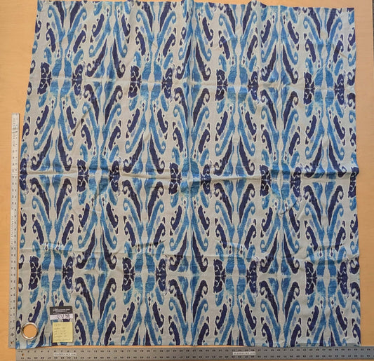 26 EV38 Scalamandre Moorea Island Indigo Blue Tan Linen Print 1.5yards x 53"