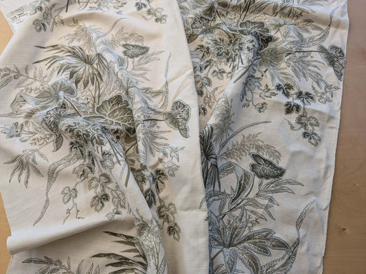 29 EV38 Thibaut Sweet Grass Sage on Cream Botanical foliage Tropical Gray Beige Cotton Linen 1.4y Stain!