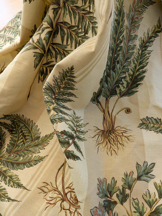 31 EV38 Thibaut Sylvan Brown Beige Green Stripe Tropical Linen Cotton 1.4y