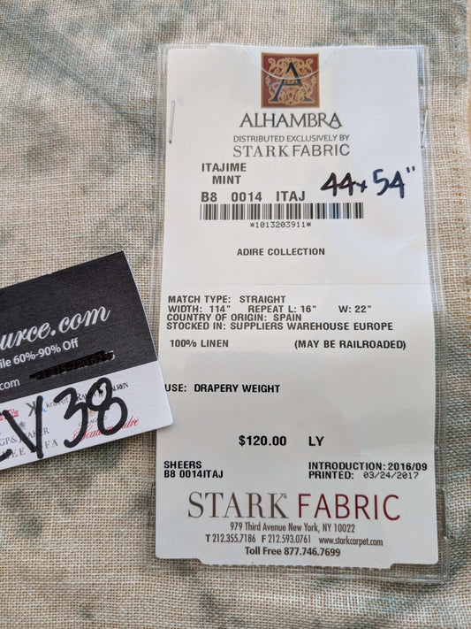 44 EV38 Scalamandre Alhambra Itajime Mint Linen Blue White Sheer Diamond 1.2y x 54"wide