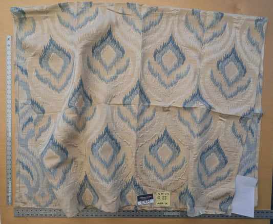 7 EV39 2.4y Scalamandre Montpellier Ikat Brocatelle Beige Blue Peacock Feather Silk Linen Cotton Blend Thick