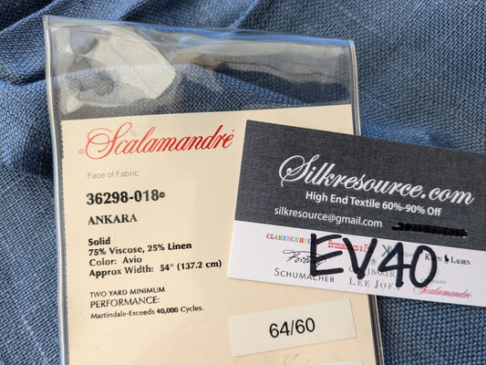 2 EV40 2.4 yards x 54" Scalamandre Ankara Solid Avio Blue Viscose Linen