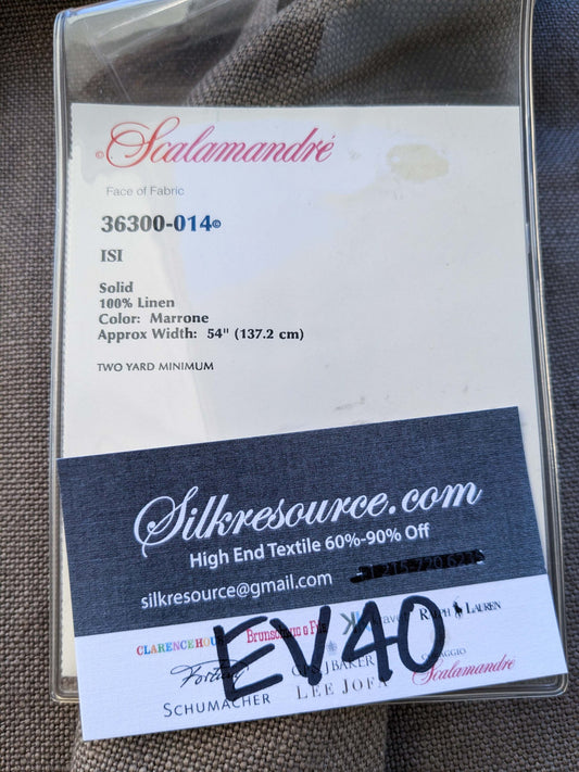 3 EV40 2.4 x 54"w yards Scalamandre ISI Marrone Brown Solid Linen MSRP USD138/y
