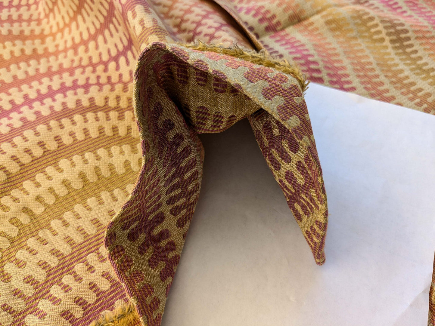 5 EV40 1.2 yards x 51" Scalamandre Fonthill Square Silk Sensuous Stripe Autumn Ombre Brown Red Green MSRP USD 356/y