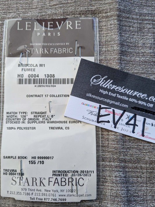11 EV41 1.2yard x 63"w Scalamandre LeLievre Paris Briscola M1 Fumee Gray Solid Polyester MSRP 300+/y