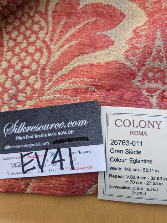 15 EV41 2.4y x 54" Scalamandre Colony Roma Gran Siecle Eglantine Peach Beige Pink Red Silk Wool Damask Floral MSRP US 440/Y