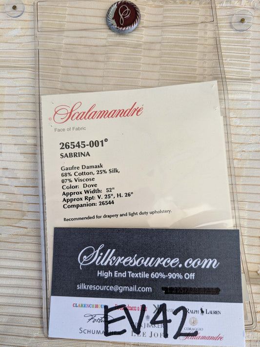 13 EV42 2.3y x 52" Scalamandre “sabrina Gaufre” Damask French Dove Cream Gold Silk Stripe Floral