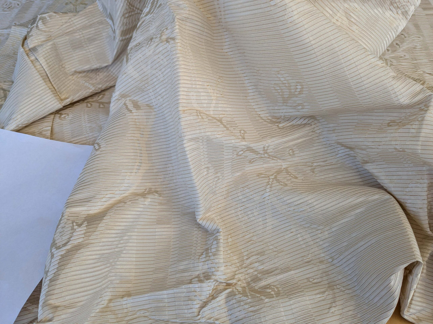 13 EV42 2.3y x 52" Scalamandre “sabrina Gaufre” Damask French Dove Cream Gold Silk Stripe Floral