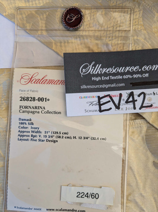21 EV42 2.4y x 51"w Scalamandre Fornarina Ivory Silk Damask Medallion MSRP USD 648/Y