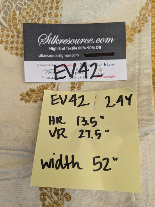 25 EV42 2.4y x 52"w Scalamandre Colony Vivaldi Silver Gold on Ivory Silk Lampas Botanical Foliage MSRP USD 640/y