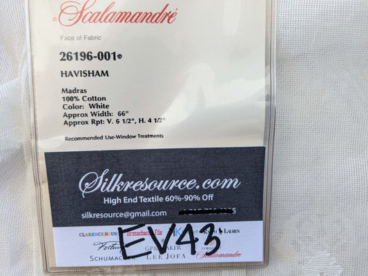 2 EV43 Sheers 2.1y x 66"w Scalamandre Havisham White Cotton Madras Small Scale Texture