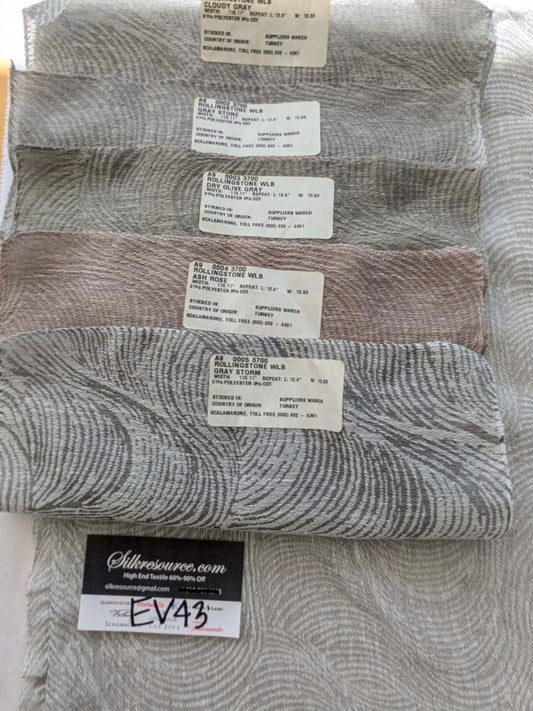 9 EV43 Sheers 2.4y x 56"w Scalamandre Rollingstone WLB Cloud Gray Wave Strie Texture